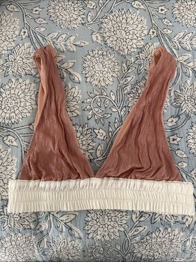 Smocked Band Plunge Bralette and Pants Set- Dusty Rose & White